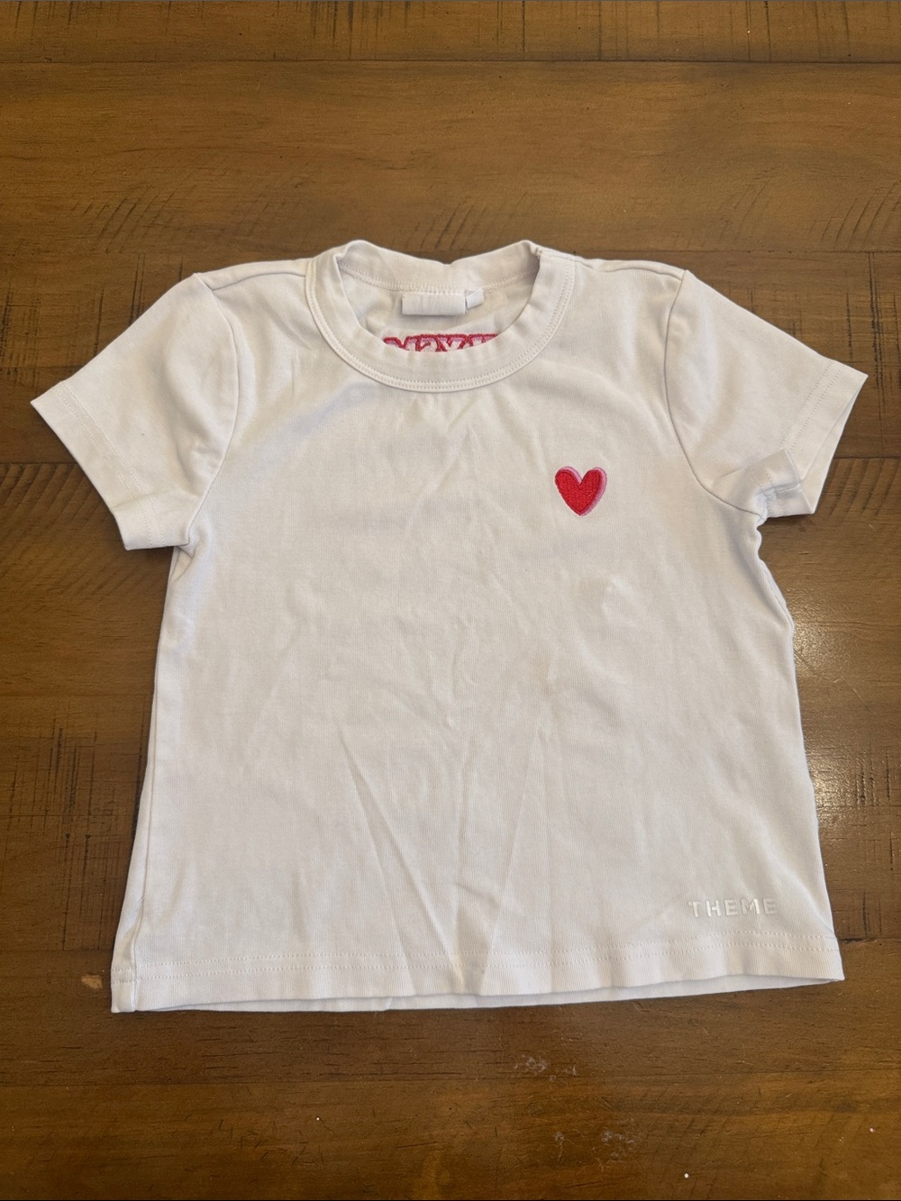 Theme White Tee with Red Heart Patch